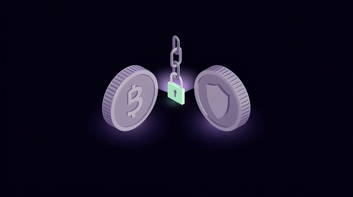 Two coins with a small gap and a chain link floating between them.
