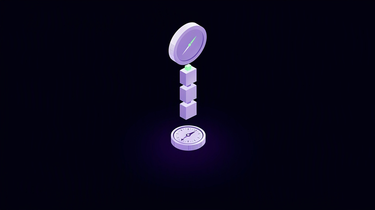 A small coin linked to a larger coin by chain blocks on a dark glowing background.