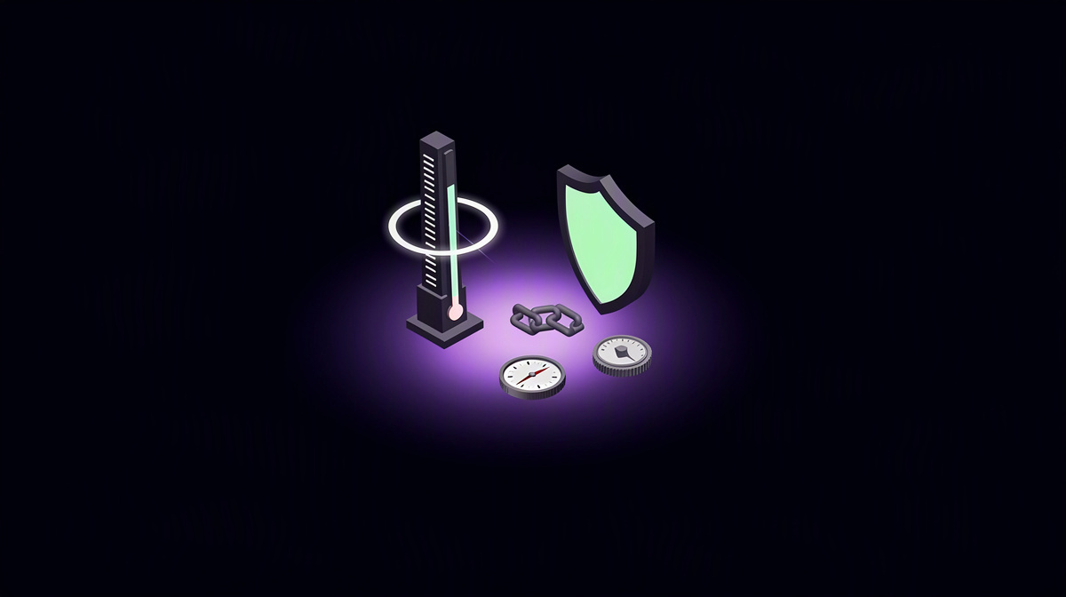 A narrow gauge near a glowing limit beside a small shield on a dark background.