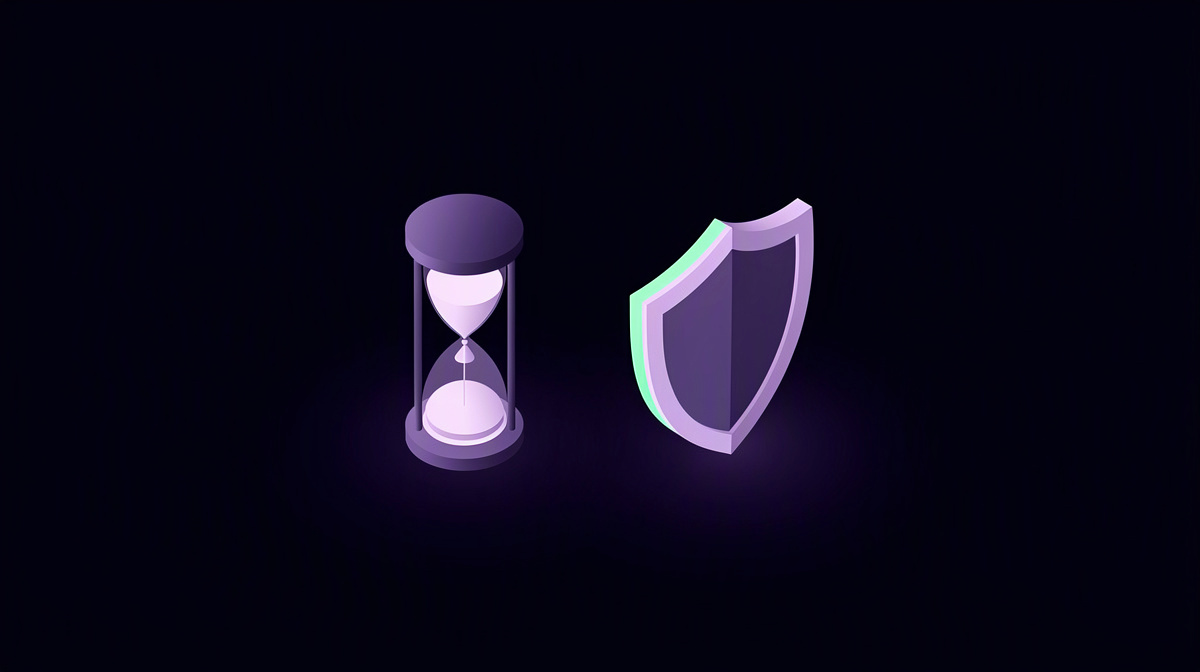 Isometric hourglass and shield representing the path from margin call to liquidation.